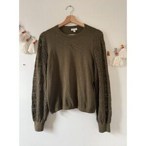 Garnet Hill Lorelei Pima Cotton Lace Sleeve Knit Sweater Preppy Cottage Dainty S